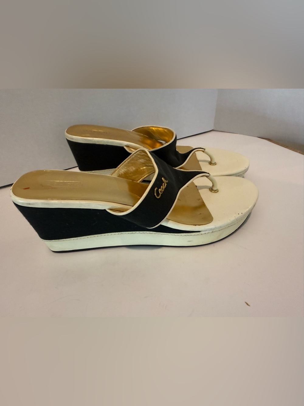 Coach Felecia Canvas and Patent Wedges Black and White - Picture 7 of 11